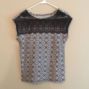 Loft Sleeveless Cotton Blue/White Top, Size S